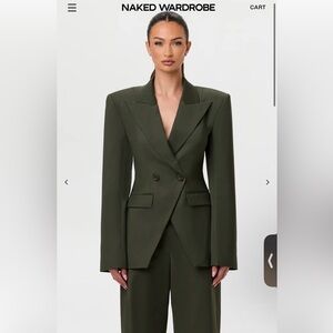 Naked Wardrobe Forest Green Double-Breasted Blazer